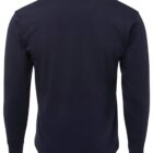 A plain black, long-sleeved shirt with a crew neck shown from the back. The fabric appears smooth and fitted, with no visible patterns or designs.