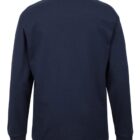 A plain navy blue long-sleeve T-shirt is displayed on a white background, showing its back view. The shirt has a simple crew neck design and no visible patterns or logos.