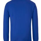 A plain blue long-sleeve shirt displayed from the back, with a round neckline and no visible logos or designs.