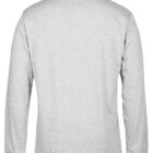 Back view of a plain, long-sleeve gray shirt with a crew neckline.
