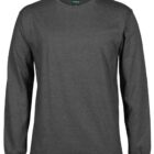 A plain dark gray long-sleeve shirt made of soft fabric is displayed against a white background. The shirt has a round neckline and ribbed cuffs, offering a casual and comfortable look.