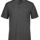 Dark gray polo shirt with a collar and three buttons.