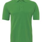 Green polo shirt with a collar and buttons.