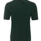 Dark green polo shirt with short sleeves and a collar.