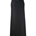 A plain black apron with a neck strap, displayed on a white background.