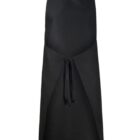 A plain black apron with a neck strap and waist ties, displayed on a white background.