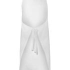 Plain white apron with a neck strap and tie strings at the waist, displayed on a white background.