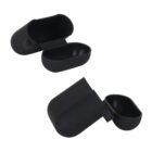 Two black silicone earbud cases, open and empty, on a white background.