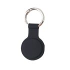 Black keychain with circular holder and silver ring.