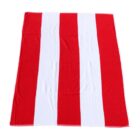 A towel with alternating red and white vertical stripes.