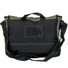 Black and green tote bag with handles and a shoulder strap.