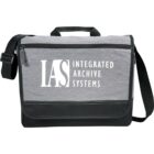 Gray and black messenger bag with IAS Integrated Archive Systems logo.