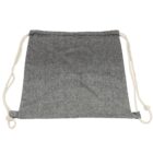 Gray drawstring backpack with white ropes on a white background.