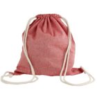 Red drawstring backpack with white rope handles.