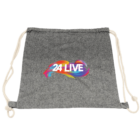 Gray drawstring bag with 24 LIVE in colorful text on the front.