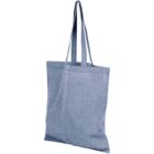 A plain gray tote bag with long handles against a white background.