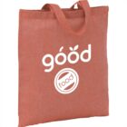 Red tote bag with good food logo and two short handles.