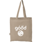 Beige tote bag with góód food printed in white.