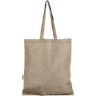 A plain beige fabric tote bag with long handles.