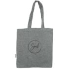 Gray tote bag with Soul printed in a circle on one side.