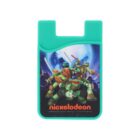 A turquoise card holder with a Teenage Mutant Ninja Turtles design. The image features the four turtles in action poses against a cityscape background under a moonlit sky, with the Nickelodeon logo at the bottom.