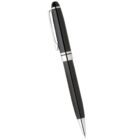 Black and silver ballpoint pen with a clip, shown on a white background.