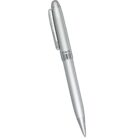 Silver ballpoint pen with a clip, photographed on a white background.