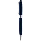A black ballpoint pen with silver accents and a clip, shown vertically on a white background.
