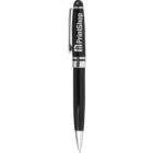 Black ballpoint pen with silver accents and inPrintShop printed on the barrel.