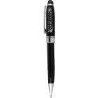Black and silver ballpoint pen with Dennison Business Academy printed on the cap.