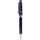 Navy blue and silver ballpoint pen with Dennison Business Academy printed on it.