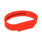 Red USB bracelet with website URL printed on it.