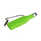 Green bottle-shaped phone stand with a headphone jack connector and stylus tip.