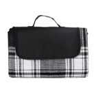 Black and white checkered picnic blanket with a handle.