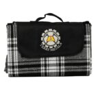 Black and white plaid blanket with a logo and Terry Metals text on the flap.