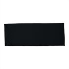A rectangular black towel on a plain white background.