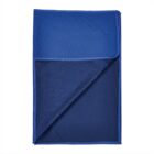 Folded blue towel on a white background.