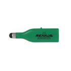 Green bottle-shaped keychain with Remus Sportauspuff logo.