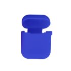 Blue wireless earbud case with lid open, isolated on a white background.