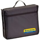 Black bag with a New Holland Agriculture logo and handle, featuring a front zipper pocket.