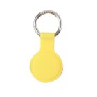 Yellow circular keyring holder with metal loop on top.