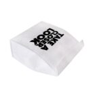 White paper bag with the text TAKE A CLOSER LOOK in bold black letters displayed on its side. The bag is tilted slightly to the side, capturing the message prominently.