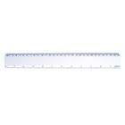 A transparent plastic ruler with both metric and imperial measurements. The top edge displays centimeters up to 30, while the bottom edge shows inches up to 12. The ruler has a clear design with black markings for easy reading.
