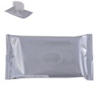 A silver package of antibacterial wet wipes is displayed against a white background. The package shows the wipes opening mechanism. In the top left corner, a small image shows a partially open package with a wipe pulled out.