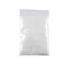 A transparent plastic bag filled with white powder, likely a bulk product, is shown against a plain, light background. The bag is sealed at the top and slightly crinkled.