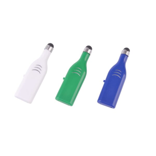 Three styluses in white, green, and blue on a white background.