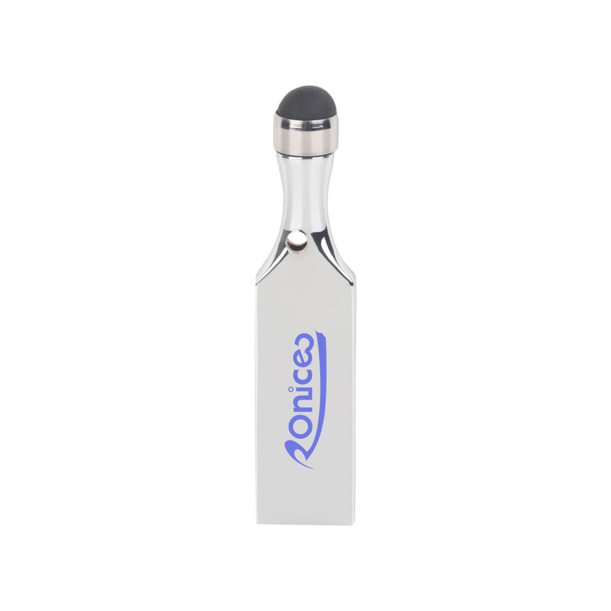 Silver stylus with a flat handle and Ronice branding in blue.
