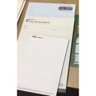 Three notepads stacked, labeled Caliber Security, Carey Accountants, and Westpac.