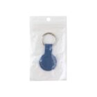 Blue keychain in a clear plastic bag with a metal ring.