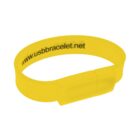 Yellow USB bracelet with website text on the side.